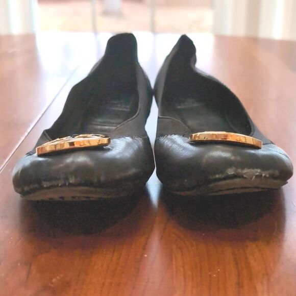 Tory Burch Black Caroline Leather Ballet Flats Sz 7.5 - Picture 4 of 15
